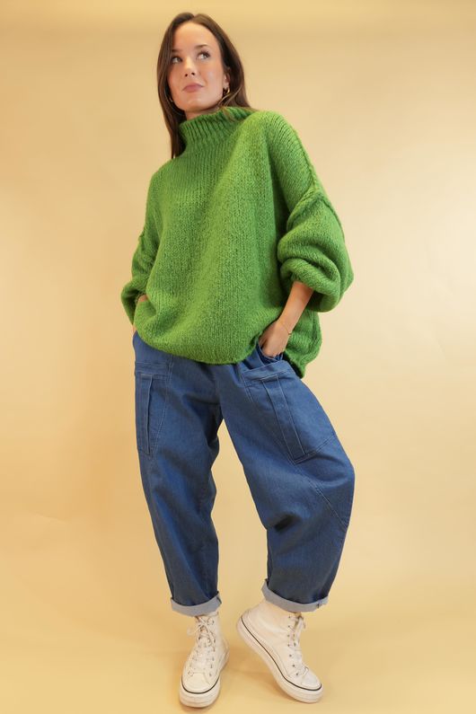 Big Softie Funnel Grunge Knit Olive Zing /5=